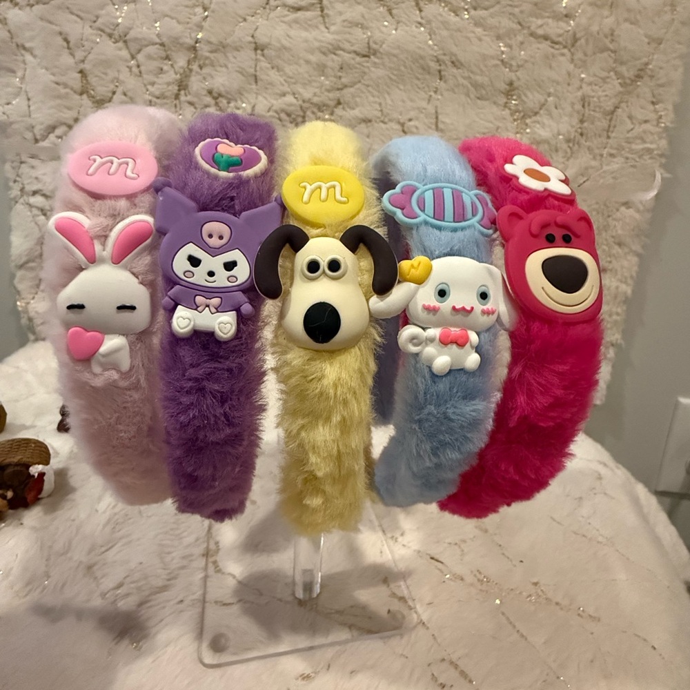 Cute Plush Character Headbands Set